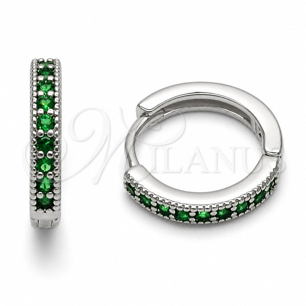 Rhodium Gold Filled Huggie Hoop, with Green Cubic Zirconia, Polished, Rhodium Finish, 02.267.0140.6.16