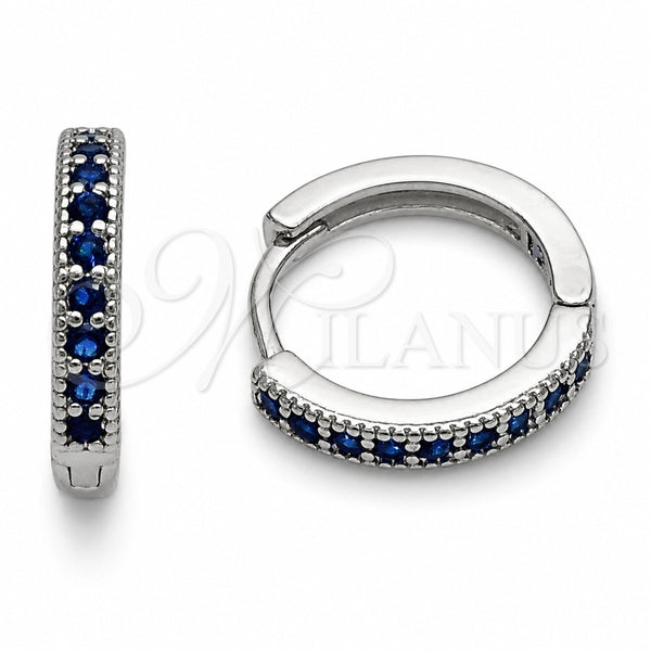 Rhodium Gold Filled Huggie Hoop, with Sapphire Blue Cubic Zirconia, Polished, Rhodium Finish, 02.267.0140.7.16