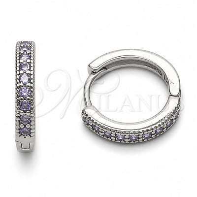 Rhodium Gold Filled Huggie Hoop, with Amethyst Cubic Zirconia, Polished, Rhodium Finish, 02.267.0140.8.16