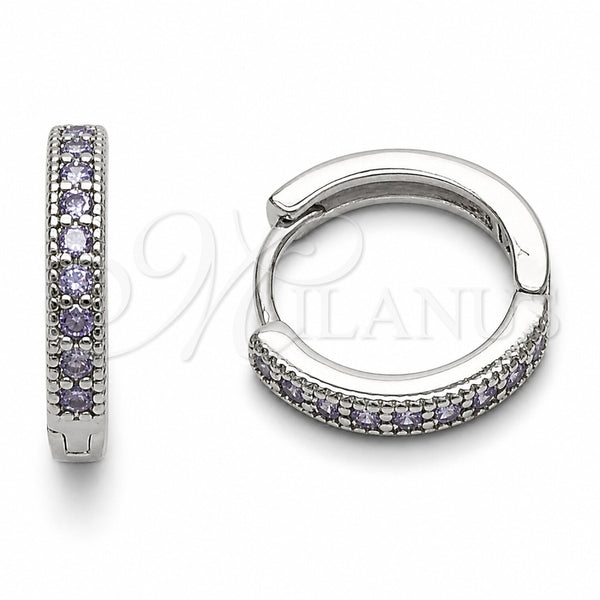 Rhodium Gold Filled Huggie Hoop, with Amethyst Cubic Zirconia, Polished, Rhodium Finish, 02.267.0140.8.16