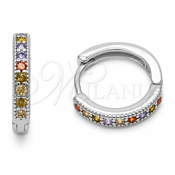 Rhodium Gold Filled Huggie Hoop, with Multicolor Cubic Zirconia, Polished, Rhodium Finish, 02.267.0140.9.16