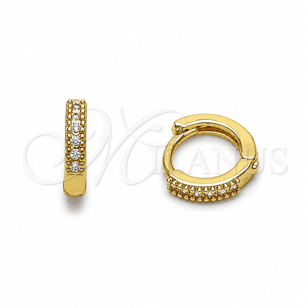 Oro Laminado Huggie Hoop, Gold Filled Style with White Cubic Zirconia, Polished, Golden Finish, 02.267.0141.10