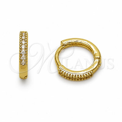 Oro Laminado Huggie Hoop, Gold Filled Style with White Cubic Zirconia, Polished, Golden Finish, 02.267.0141.12