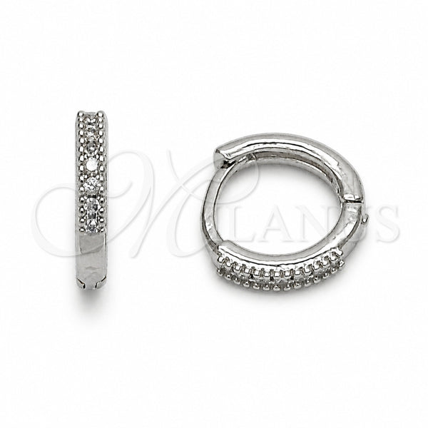 Rhodium Gold Filled Huggie Hoop, with White Cubic Zirconia, Polished, Rhodium Finish, 02.267.0141.1.12