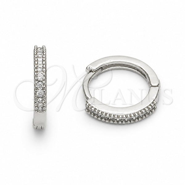 Rhodium Gold Filled Huggie Hoop, with White Cubic Zirconia, Polished, Rhodium Finish, 02.267.0141.1.14