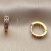 Oro Laminado Huggie Hoop, Gold Filled Style with Amethyst Cubic Zirconia, Polished, Golden Finish, 02.267.0143.3.12