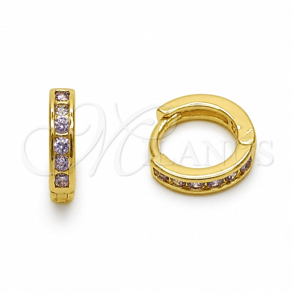 Oro Laminado Huggie Hoop, Gold Filled Style with Amethyst Cubic Zirconia, Polished, Golden Finish, 02.267.0143.3.12