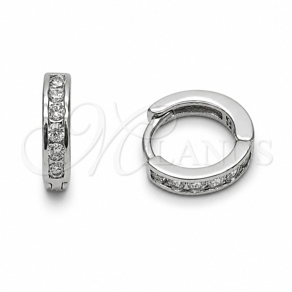 Rhodium Gold Filled Huggie Hoop, with White Cubic Zirconia, Polished, Rhodium Finish, 02.267.0143.5.12