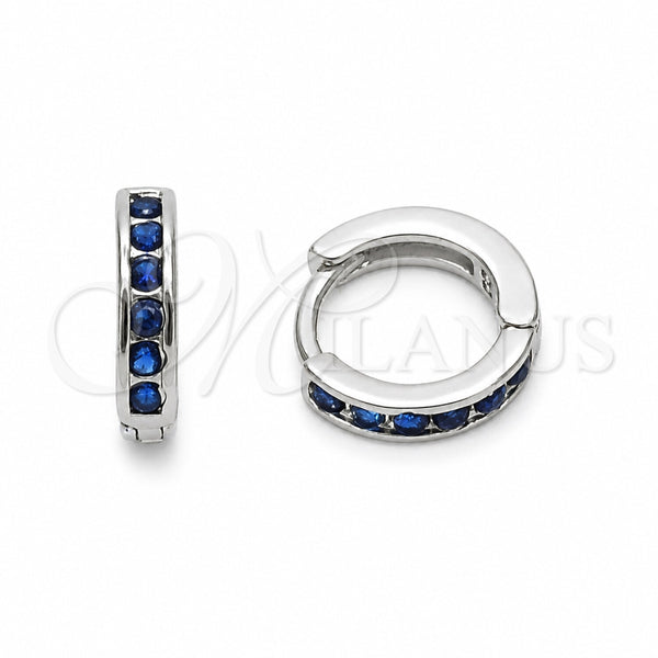 Rhodium Gold Filled Huggie Hoop, with Sapphire Blue Cubic Zirconia, Polished, Rhodium Finish, 02.267.0143.7.12