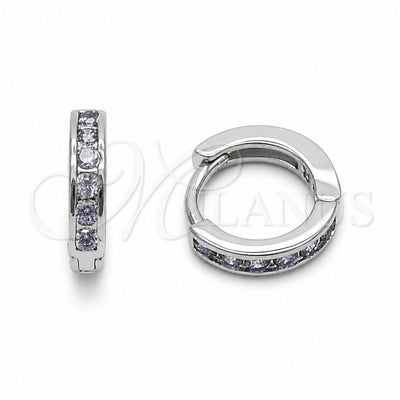 Rhodium Gold Filled Huggie Hoop, with Amethyst Cubic Zirconia, Polished, Rhodium Finish, 02.267.0143.8.12