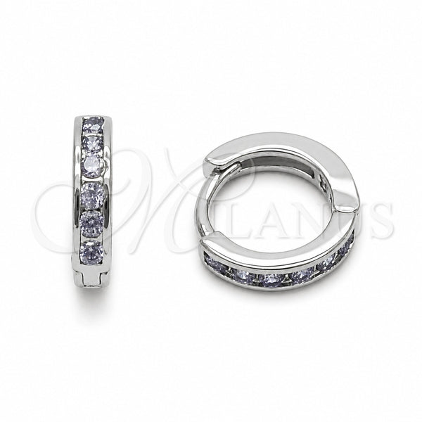 Rhodium Gold Filled Huggie Hoop, with Amethyst Cubic Zirconia, Polished, Rhodium Finish, 02.267.0143.8.12