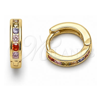 Oro Laminado Huggie Hoop, Gold Filled Style with Multicolor Cubic Zirconia, Polished, Golden Finish, 02.267.0143.9.12
