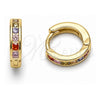 Oro Laminado Huggie Hoop, Gold Filled Style with Multicolor Cubic Zirconia, Polished, Golden Finish, 02.267.0143.9.12