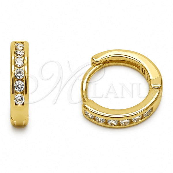 Oro Laminado Huggie Hoop, Gold Filled Style with White Cubic Zirconia, Polished, Golden Finish, 02.267.0143.14