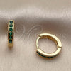 Oro Laminado Huggie Hoop, Gold Filled Style with Green Cubic Zirconia, Polished, Golden Finish, 02.267.0143.1.14