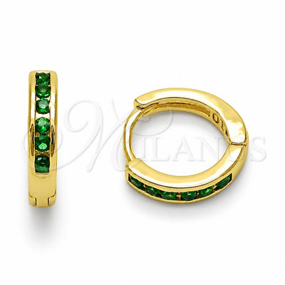 Oro Laminado Huggie Hoop, Gold Filled Style with Green Cubic Zirconia, Polished, Golden Finish, 02.267.0143.1.14