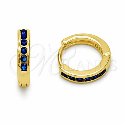 Oro Laminado Huggie Hoop, Gold Filled Style with Sapphire Blue Cubic Zirconia, Polished, Golden Finish, 02.267.0143.2.14