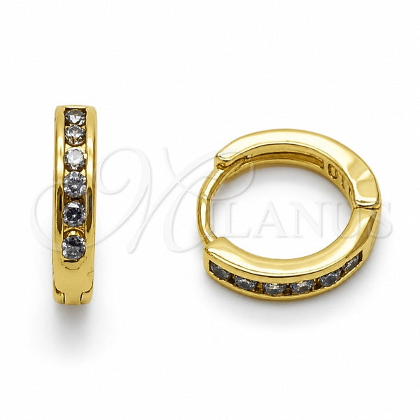 Oro Laminado Huggie Hoop, Gold Filled Style with Multicolor Cubic Zirconia, Polished, Golden Finish, 02.267.0143.4.14
