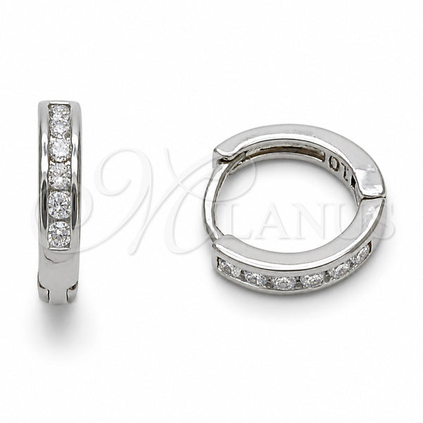 Rhodium Gold Filled Huggie Hoop, with White Cubic Zirconia, Polished, Rhodium Finish, 02.267.0143.5.14
