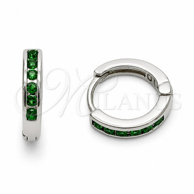 Rhodium Gold Filled Huggie Hoop, with Green Cubic Zirconia, Polished, Rhodium Finish, 02.267.0143.6.14