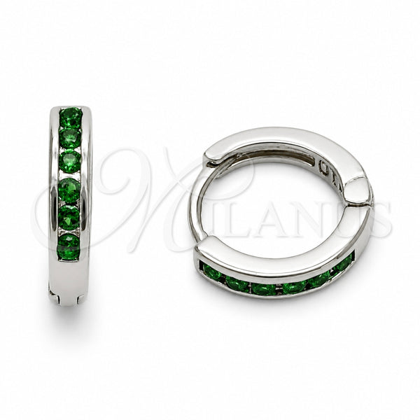Rhodium Gold Filled Huggie Hoop, with Green Cubic Zirconia, Polished, Rhodium Finish, 02.267.0143.6.14