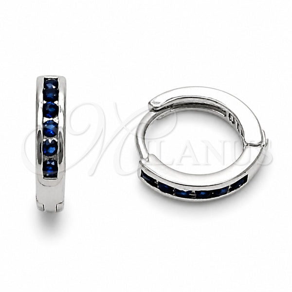 Rhodium Gold Filled Huggie Hoop, with Sapphire Blue Cubic Zirconia, Polished, Rhodium Finish, 02.267.0143.7.14