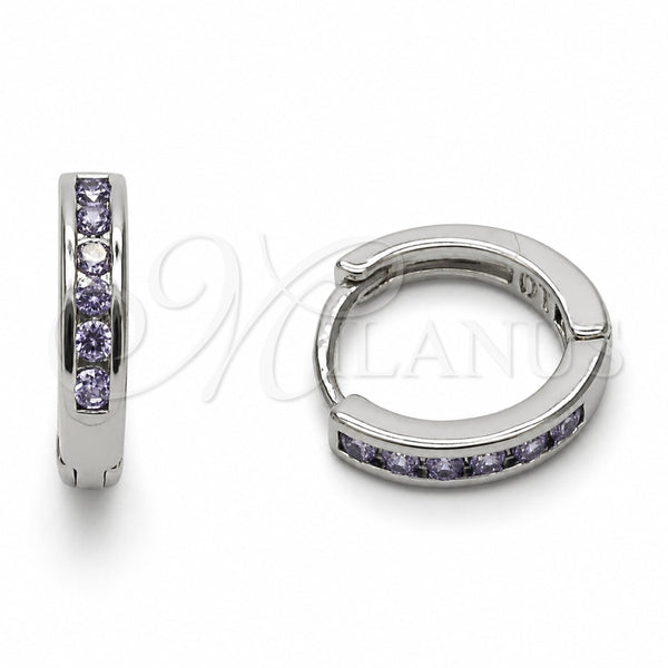 Rhodium Gold Filled Huggie Hoop, with Amethyst Cubic Zirconia, Polished, Rhodium Finish, 02.267.0143.8.14