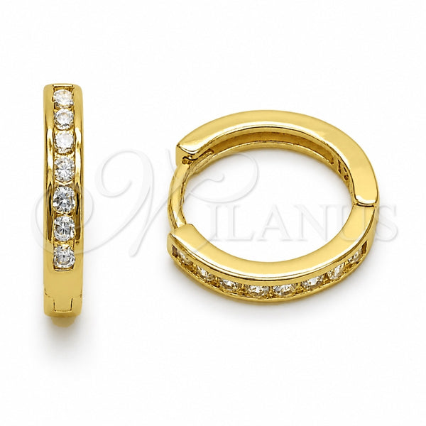 Oro Laminado Huggie Hoop, Gold Filled Style with White Cubic Zirconia, Polished, Golden Finish, 02.267.0143.16