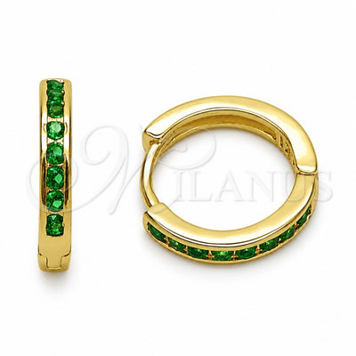 Oro Laminado Huggie Hoop, Gold Filled Style with Green Cubic Zirconia, Polished, Golden Finish, 02.267.0143.1.16