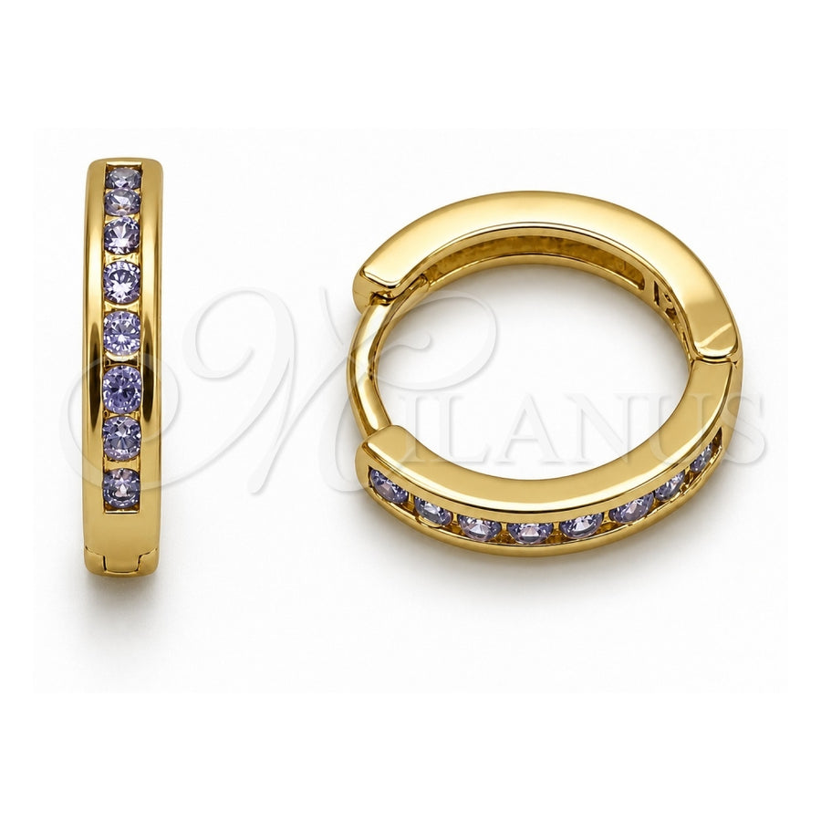 Oro Laminado Huggie Hoop, Gold Filled Style with Amethyst Cubic Zirconia, Polished, Golden Finish, 02.267.0143.3.16