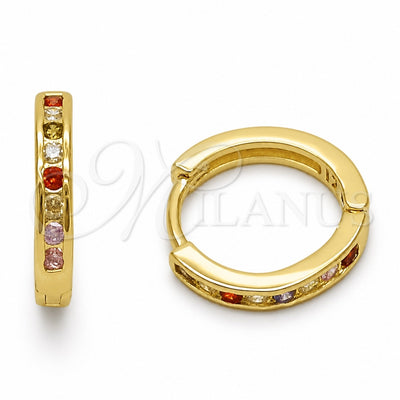 Oro Laminado Huggie Hoop, Gold Filled Style with Multicolor Cubic Zirconia, Polished, Golden Finish, 02.267.0143.4.16
