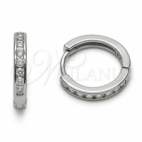 Rhodium Gold Filled Huggie Hoop, with White Cubic Zirconia, Polished, Rhodium Finish, 02.267.0143.5.16