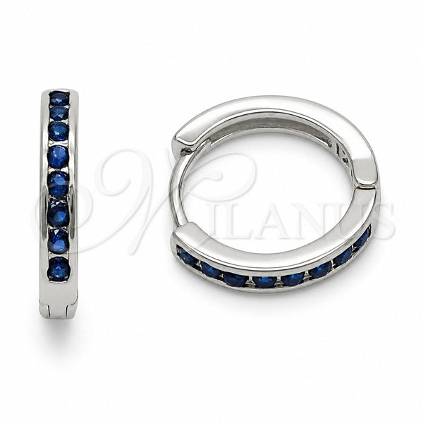 Rhodium Gold Filled Huggie Hoop, with Sapphire Blue Cubic Zirconia, Polished, Rhodium Finish, 02.267.0143.7.16