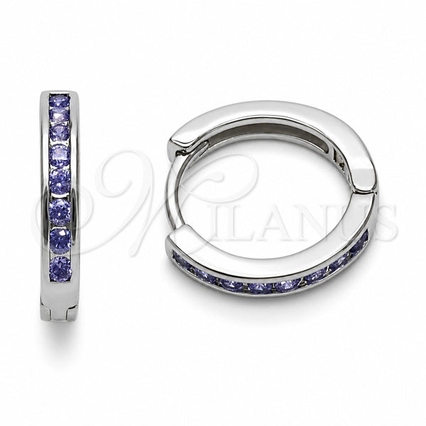 Rhodium Gold Filled Huggie Hoop, with Amethyst Cubic Zirconia, Polished, Rhodium Finish, 02.267.0143.8.16