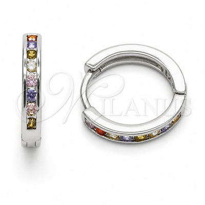 Rhodium Gold Filled Huggie Hoop, with Multicolor Cubic Zirconia, Polished, Rhodium Finish, 02.267.0143.9.16