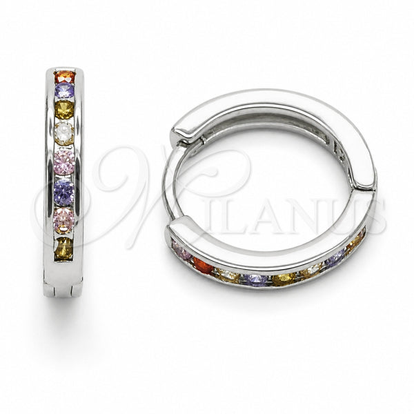 Rhodium Gold Filled Huggie Hoop, with Multicolor Cubic Zirconia, Polished, Rhodium Finish, 02.267.0143.9.16