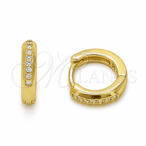 Oro Laminado Huggie Hoop, Gold Filled Style with White Cubic Zirconia, Polished, Golden Finish, 02.267.0144.12