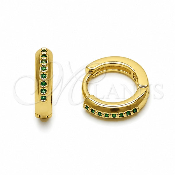 Oro Laminado Huggie Hoop, Gold Filled Style with Green Cubic Zirconia, Polished, Golden Finish, 02.267.0144.1.12