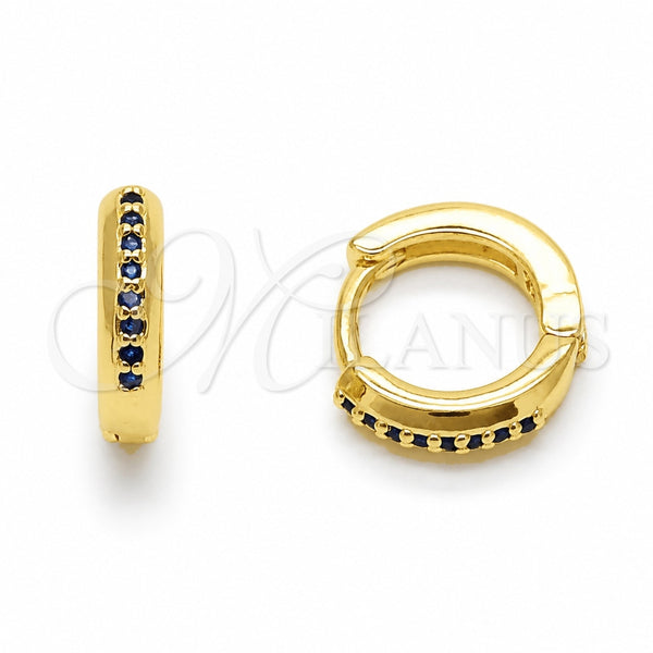 Oro Laminado Huggie Hoop, Gold Filled Style with Sapphire Blue Cubic Zirconia, Polished, Golden Finish, 02.267.0144.2.12