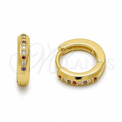 Oro Laminado Huggie Hoop, Gold Filled Style with Multicolor Cubic Zirconia, Polished, Golden Finish, 02.267.0144.4.12