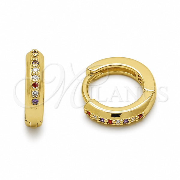 Oro Laminado Huggie Hoop, Gold Filled Style with Multicolor Cubic Zirconia, Polished, Golden Finish, 02.267.0144.4.12