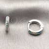 Rhodium Gold Filled Huggie Hoop, with Green Cubic Zirconia, Polished, Rhodium Finish, 02.267.0144.6.12