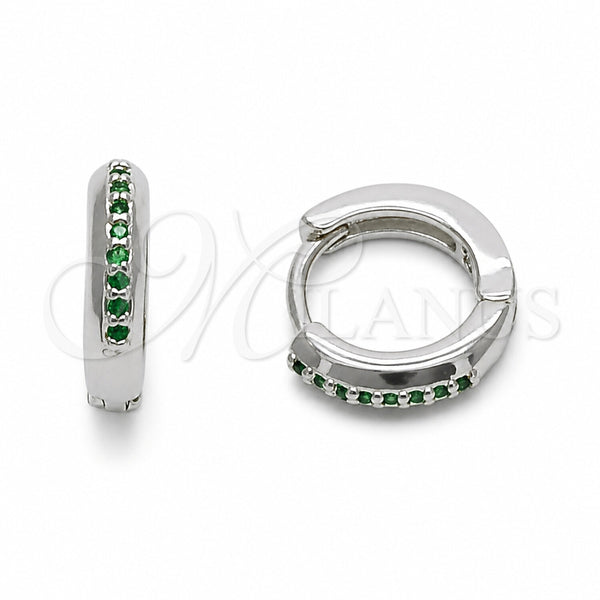 Rhodium Gold Filled Huggie Hoop, with Green Cubic Zirconia, Polished, Rhodium Finish, 02.267.0144.6.12