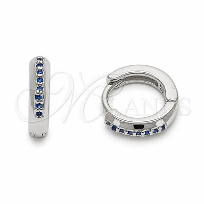 Rhodium Gold Filled Huggie Hoop, with Sapphire Blue Cubic Zirconia, Polished, Rhodium Finish, 02.267.0144.7.12