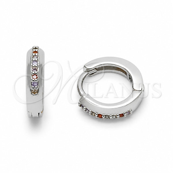 Rhodium Gold Filled Huggie Hoop, with Multicolor Cubic Zirconia, Polished, Rhodium Finish, 02.267.0144.9.12