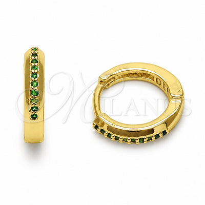 Oro Laminado Huggie Hoop, Gold Filled Style with Green Cubic Zirconia, Polished, Golden Finish, 02.267.0144.1.14