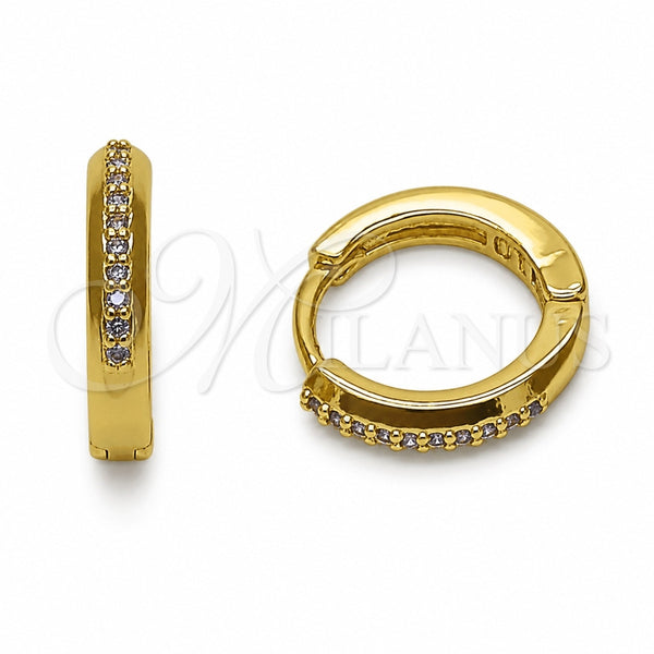 Oro Laminado Huggie Hoop, Gold Filled Style with Amethyst Cubic Zirconia, Polished, Golden Finish, 02.267.0144.3.14