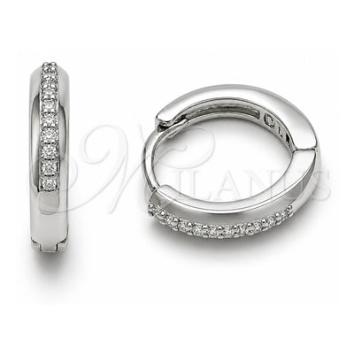 White Gold Filled Huggie Hoop, with White Cubic Zirconia, Polished, Rhodium Finish, 02.267.0144.5.14