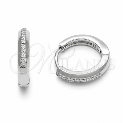 Rhodium Gold Filled Huggie Hoop, with White Cubic Zirconia, Polished, Rhodium Finish, 02.267.0144.5.14