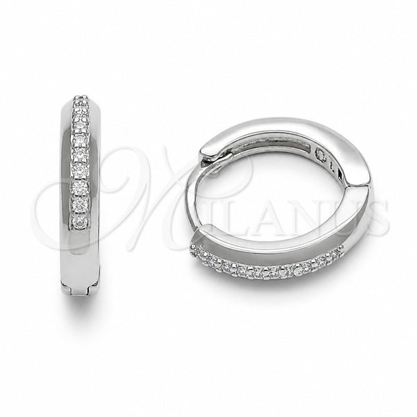 Rhodium Gold Filled Huggie Hoop, with White Cubic Zirconia, Polished, Rhodium Finish, 02.267.0144.5.14